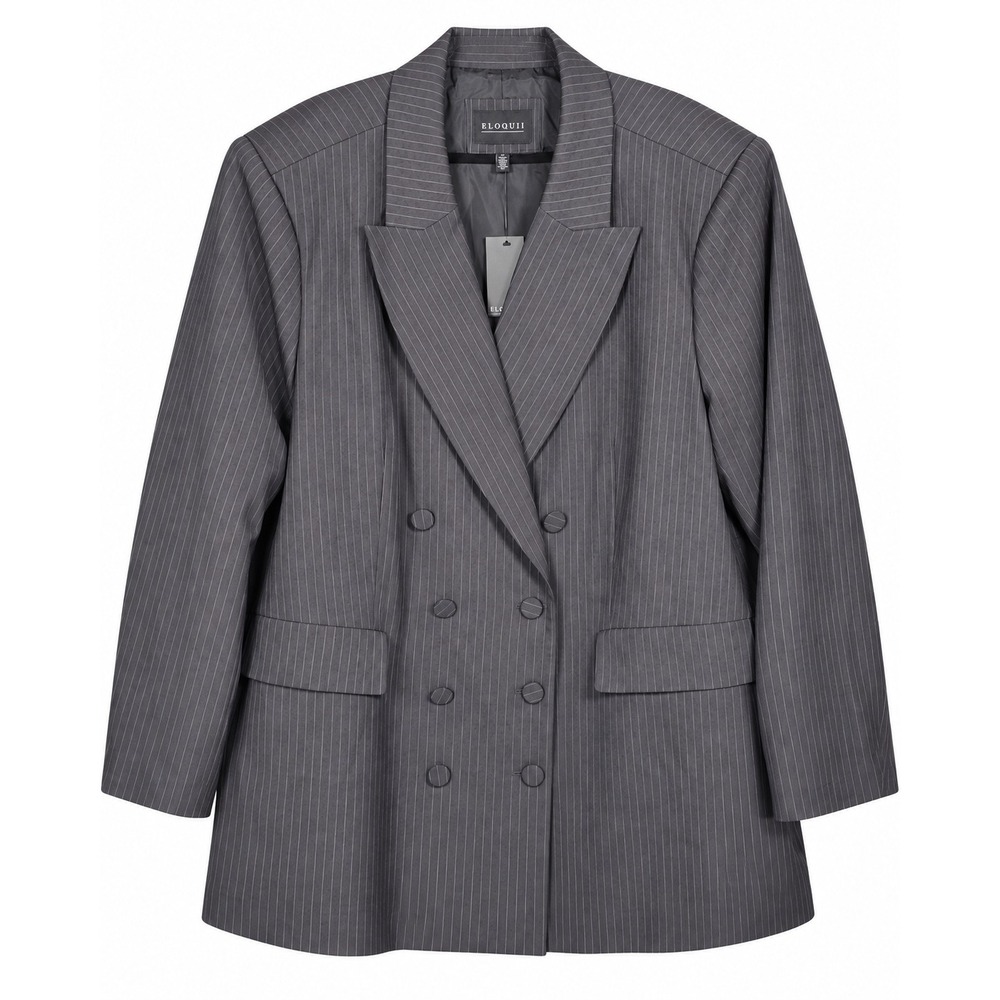 NWT Eloquii Plus 24 Grey Pinstripe Double Breasted Blazer Jacket Professional